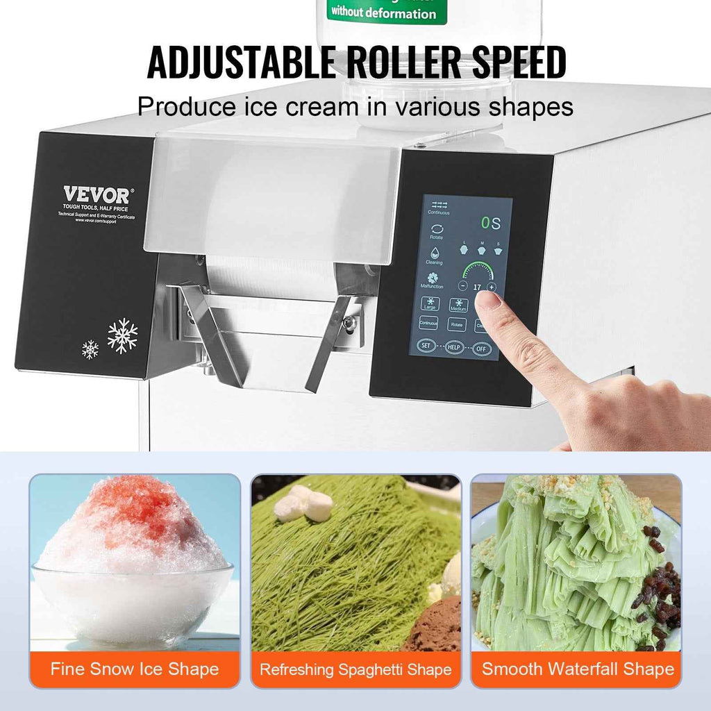 VEVOR Commercial Snowflake Ice Machine, 397LBS/24H Snowflake Ice Maker, Stainless Steel Ice Shaver Machine, Electric Snow Cone Maker, Liquid Cooling System for Rapid Heat Dissipation, Ice Cream