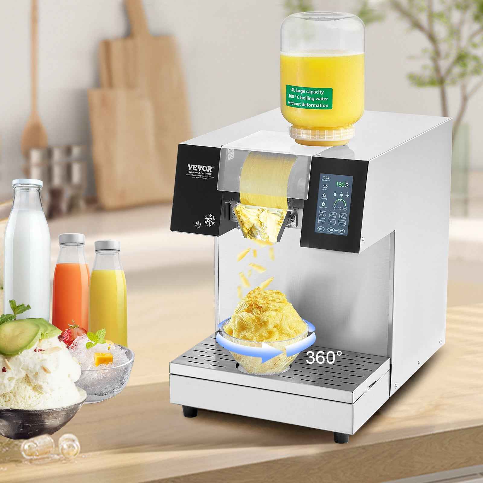 VEVOR Commercial Snowflake Ice Machine, 397LBS/24H Snowflake Ice Maker, Stainless Steel Ice Shaver Machine, Electric Snow Cone Maker, Liquid Cooling System for Rapid Heat Dissipation, Ice Cream