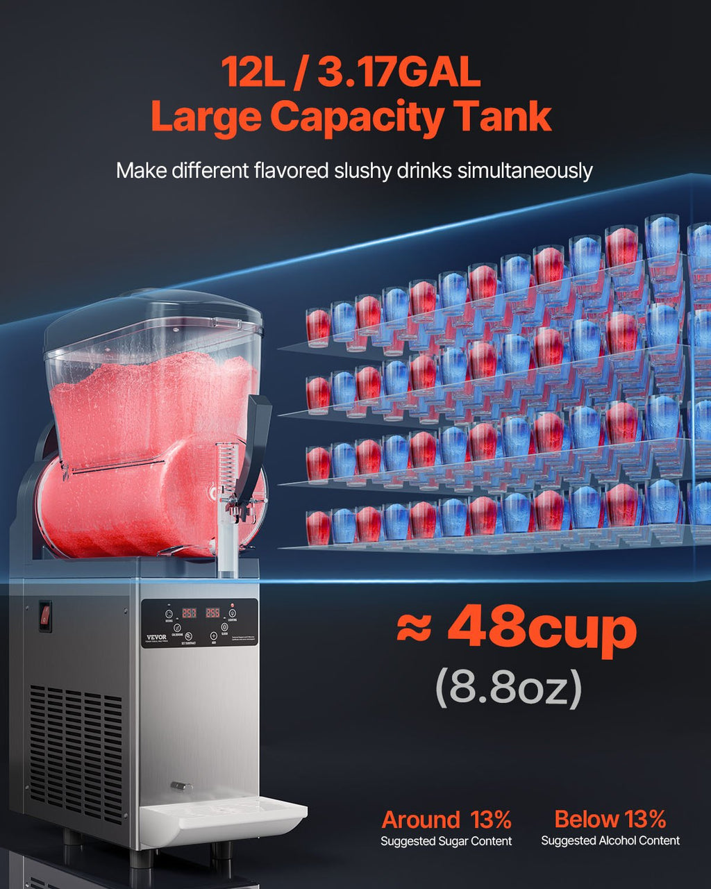 VEVOR 12L Commercial Slushy Machine Margarita Smoothie Frozen Drink Maker