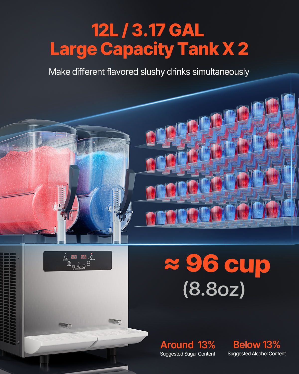 12Lx2 Tank Commercial Slushy Machine Margarita Smoothie Frozen Drink Maker