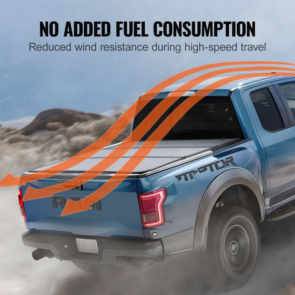 Tri-Fold Truck Bed Tonneau Cover, Compatible with 2015-2024 Ford F-150, 2004 mm Bed, Only Fit 2004 x 1656 mm Inside Bed, 181.4 kg Load Capacity with Built-in LED Light, Quick Folding, Black