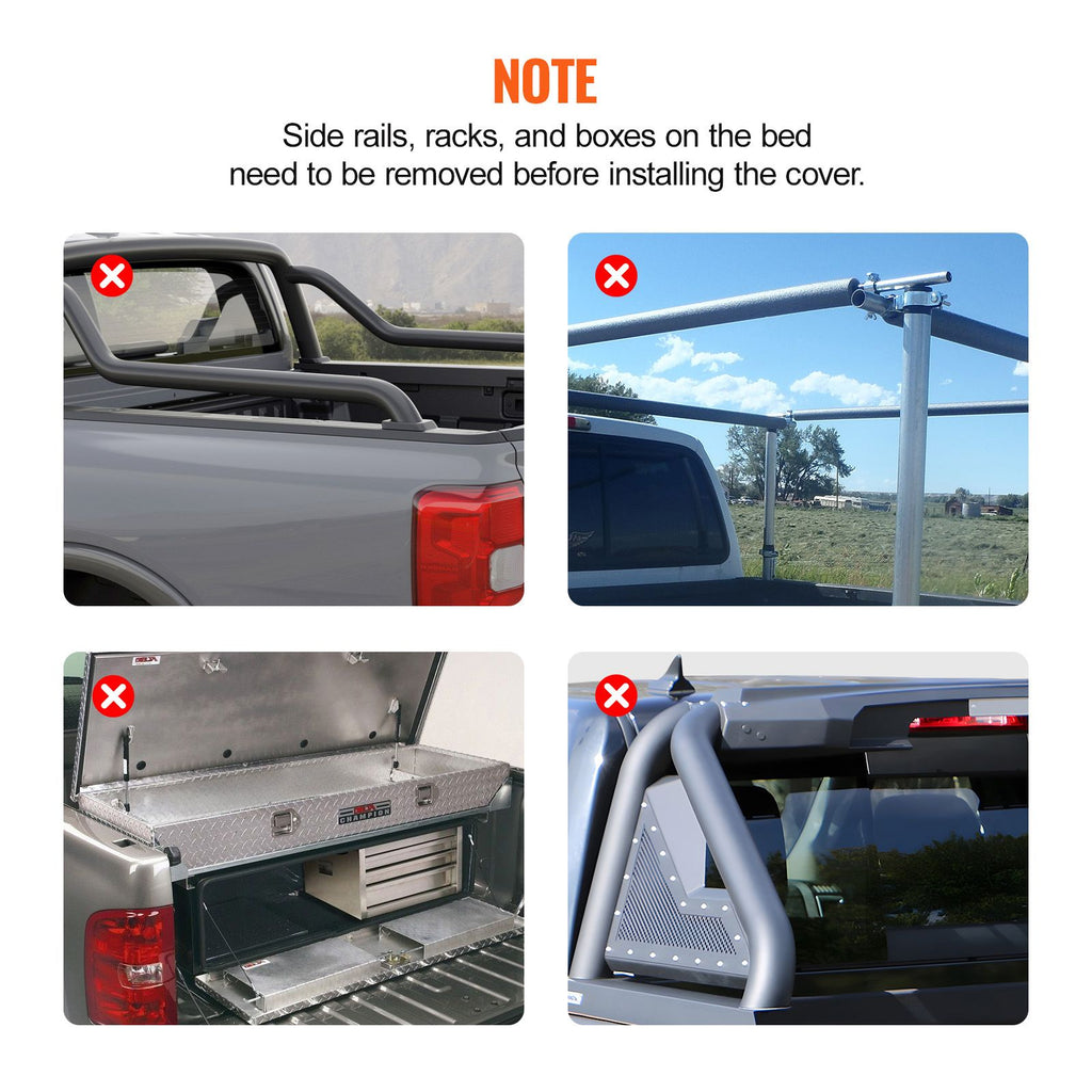 Tri-Fold Truck Bed Tonneau Cover, Compatible with 2015-2024 Ford F-150, 2004 mm Bed, Only Fit 2004 x 1656 mm Inside Bed, 181.4 kg Load Capacity with Built-in LED Light, Quick Folding, Black