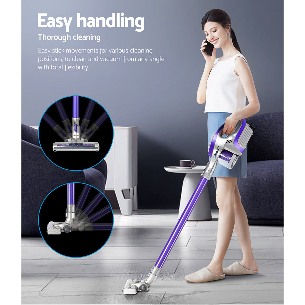 Devanti Stick Vacuum Cleaner Roller Brush Cordless 150W Purple