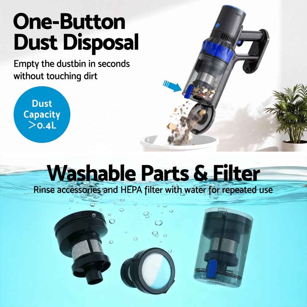 Devanti Stick Vacuum Cleaner Brushless Cordless 350W Blue