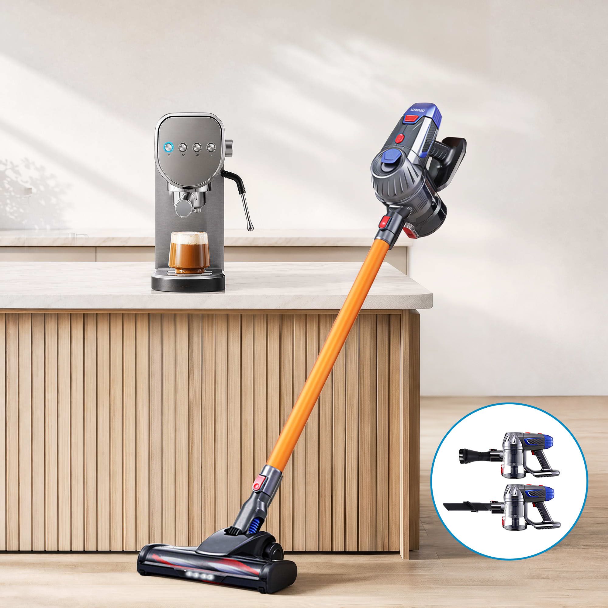 Devanti K7 Cordless Stick Vacuum Cleaner plus Coffee Maker Machine Espresso