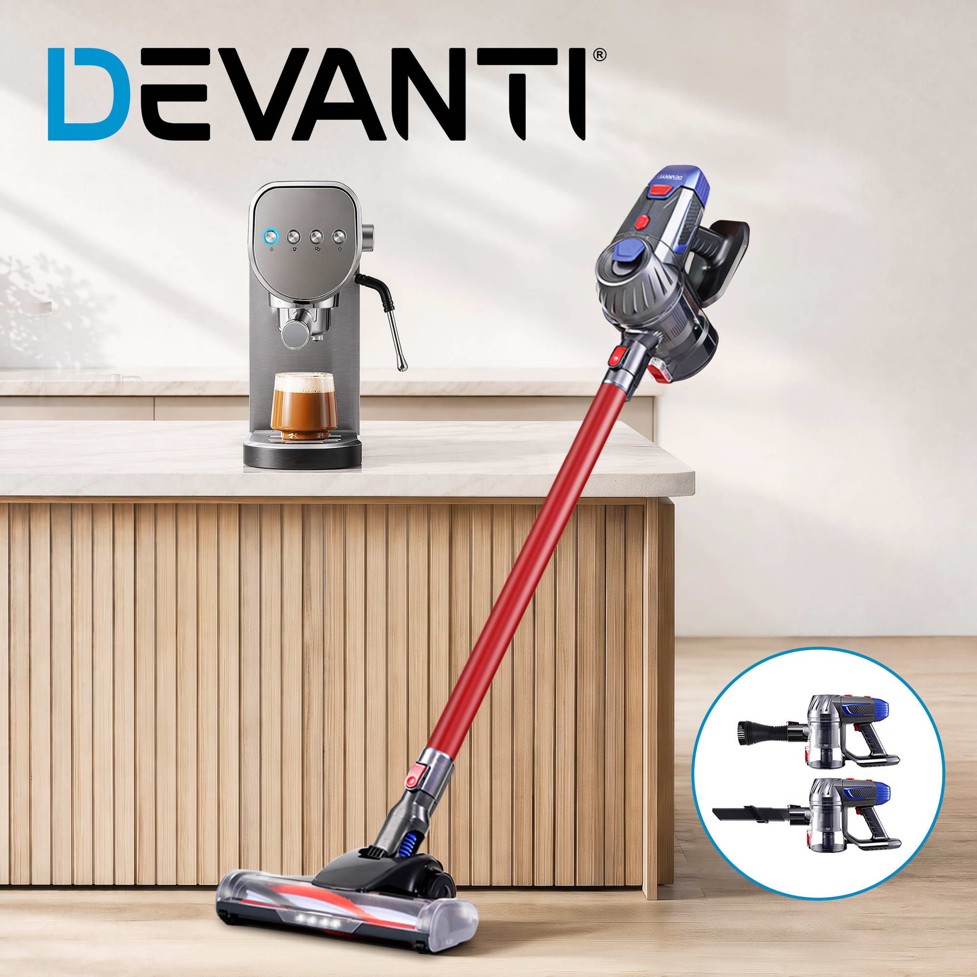 Devanti K7 Cordless Stick Vacuum Cleaner plus Coffee Maker Machine Espresso
