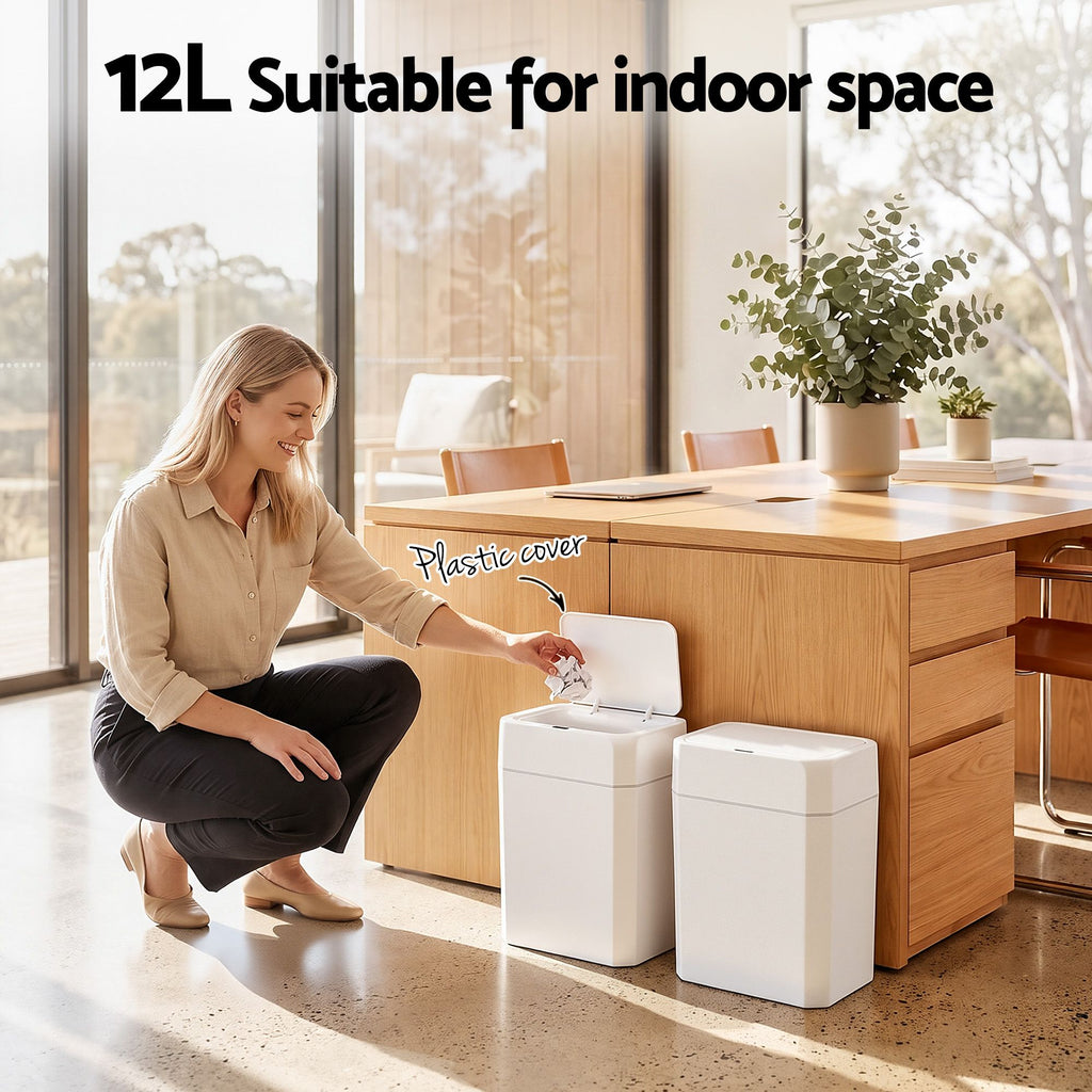 Artiss Rubbish Bin 12L 2-Pack Sensor Kitchen Automatic Motion Touchless White