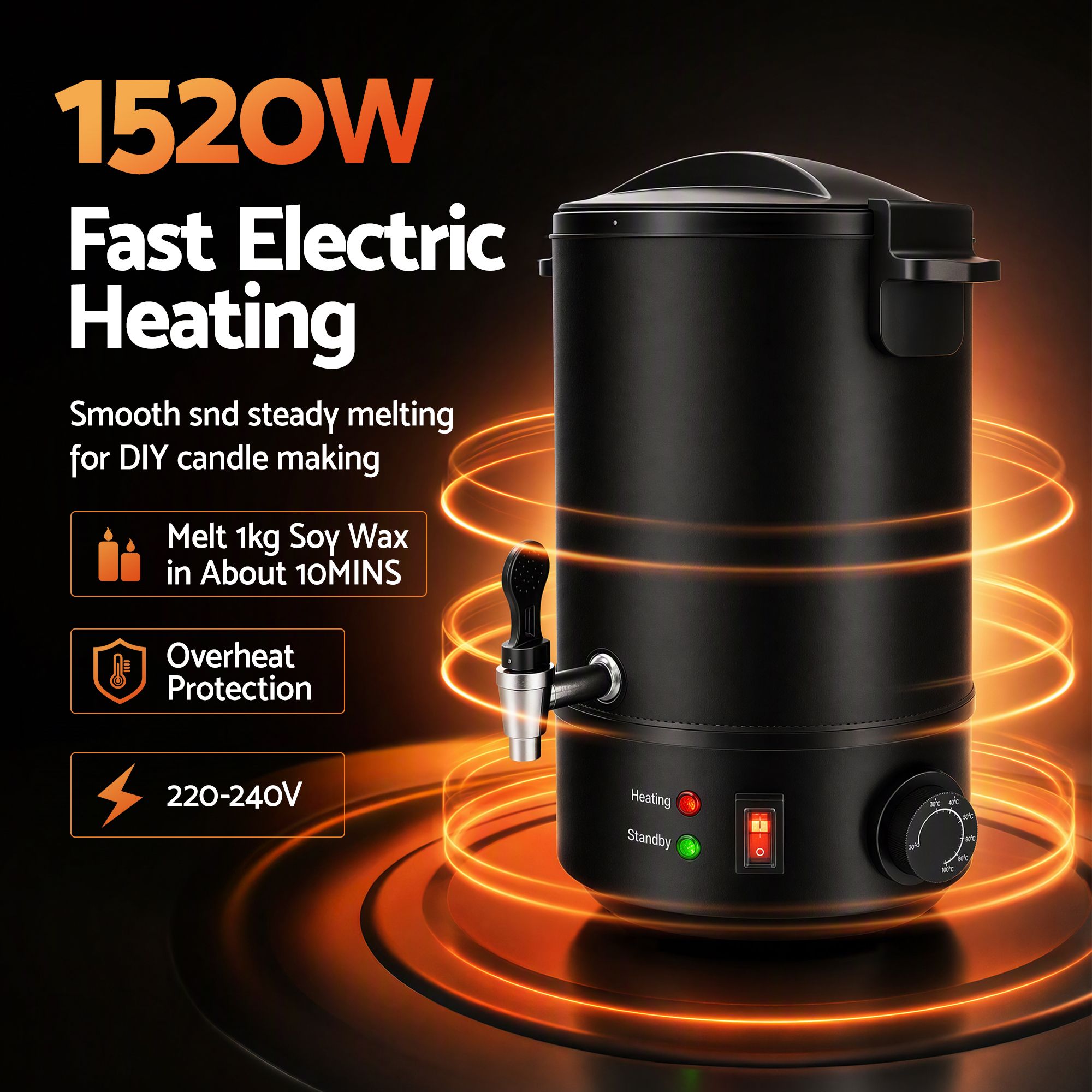 Devanti 6L Wax Melter Candle Making 1520W Melting Pot Furnace Quick Pour Spout Soy Soap