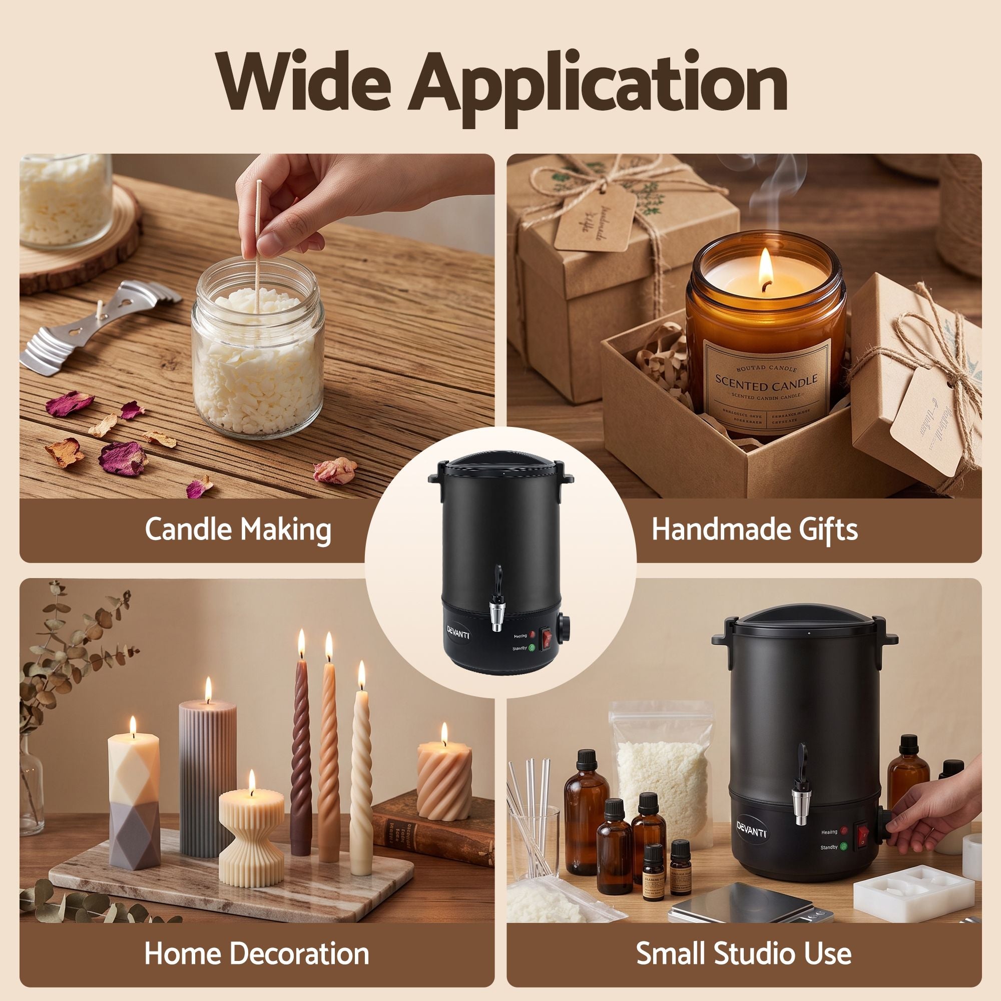 Devanti 6L Wax Melter Candle Making 1520W Melting Pot Furnace Quick Pour Spout Soy Soap