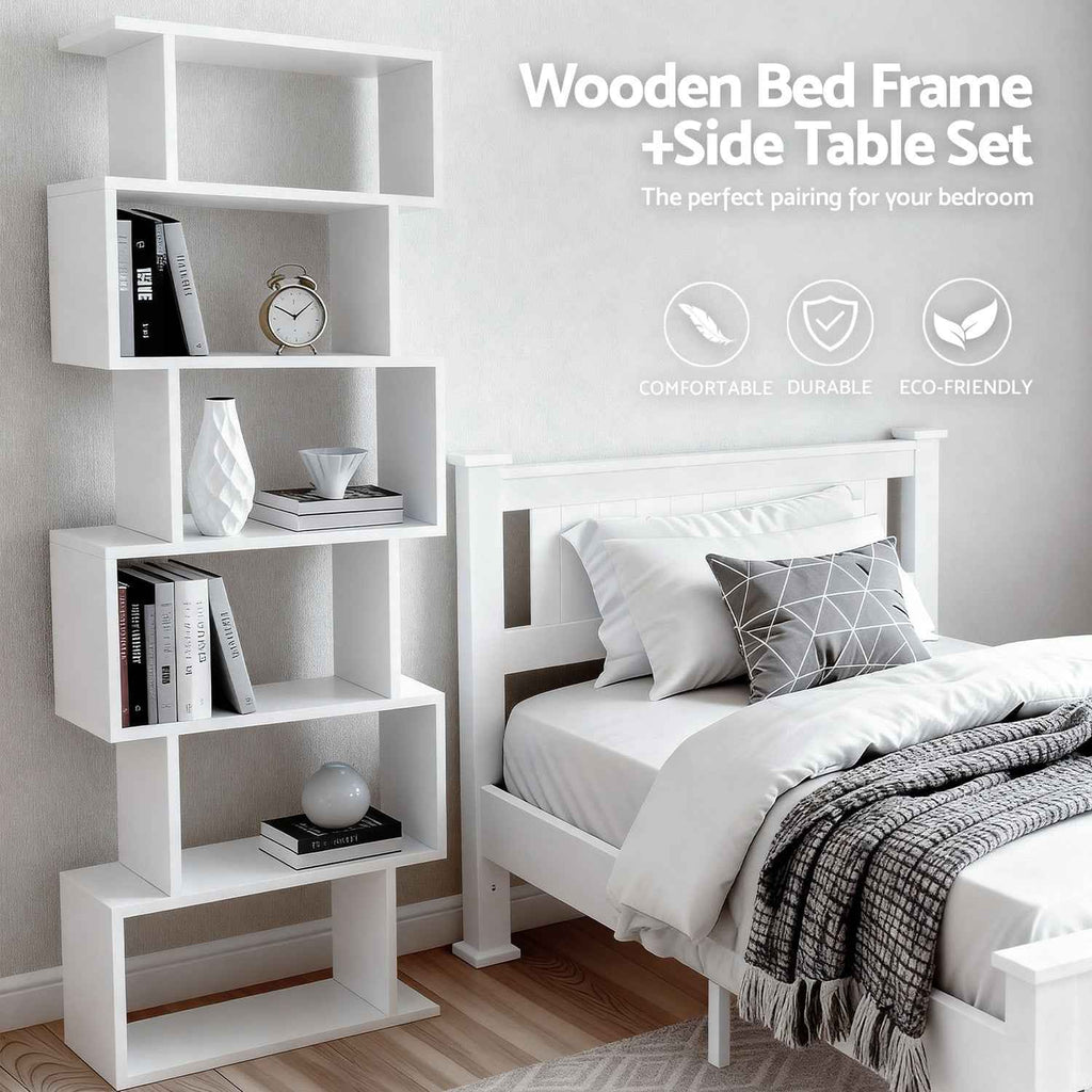 Artiss King Single Bed Frame and Bookshelf