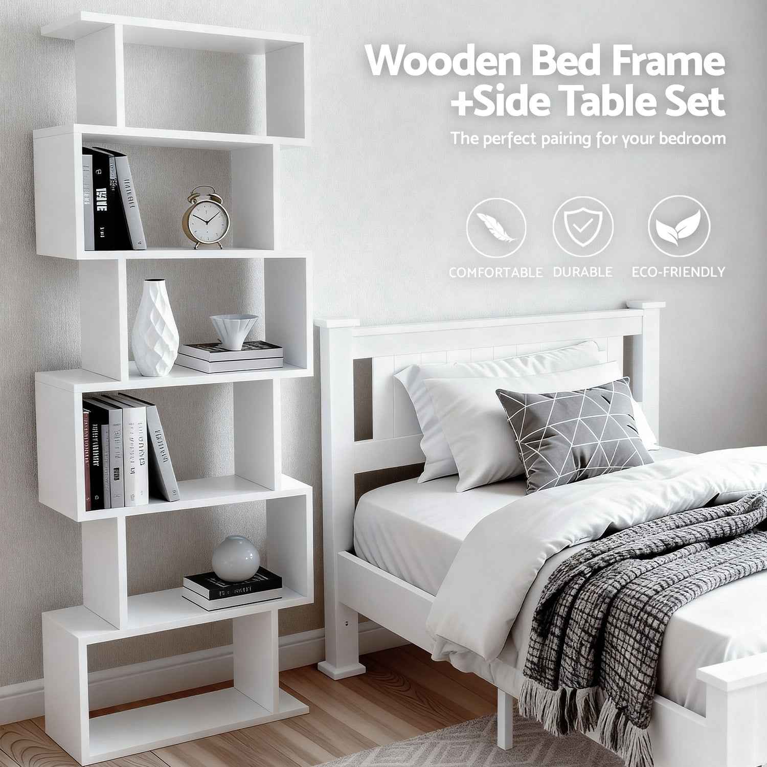 Artiss King Single Bed Frame and Bookshelf