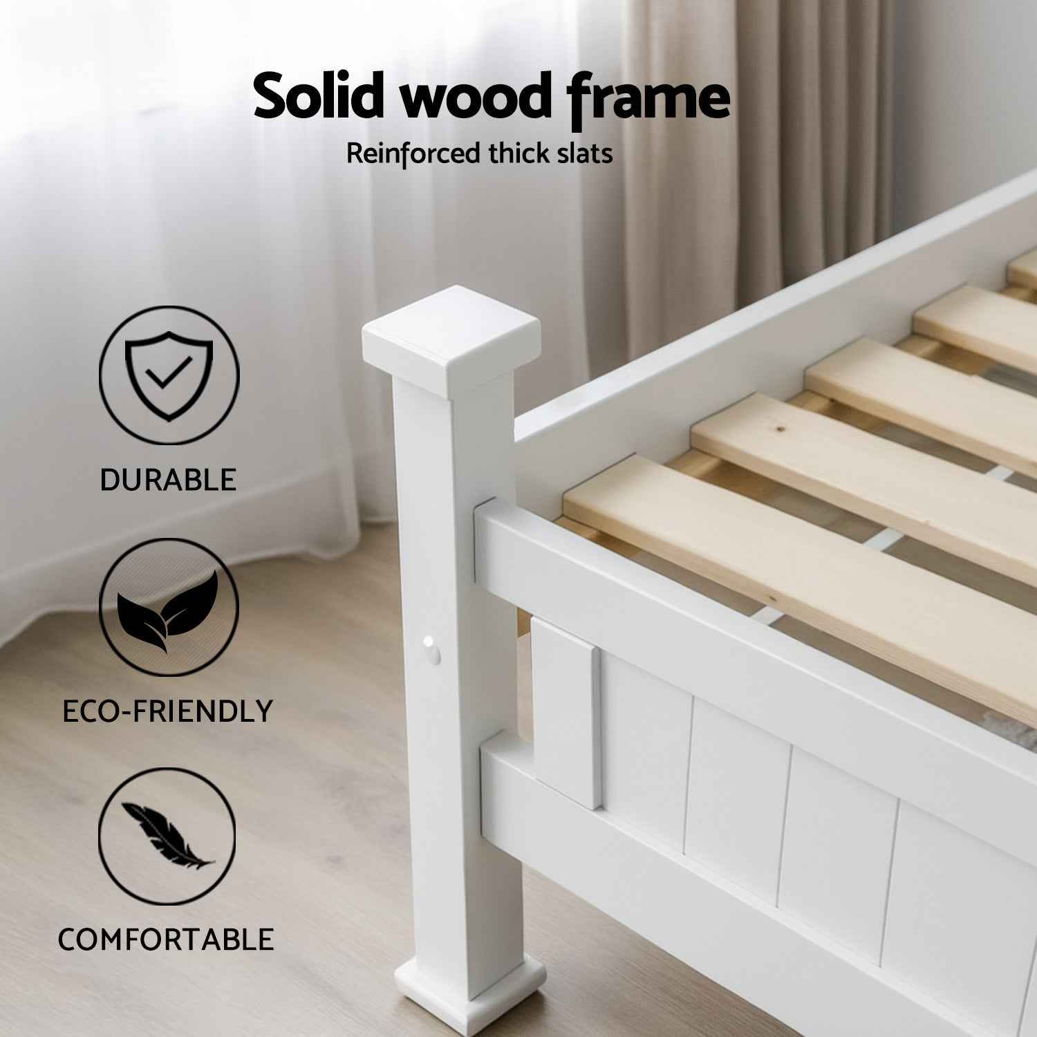 Artiss King Single Bed Frame and Bedside Table White
