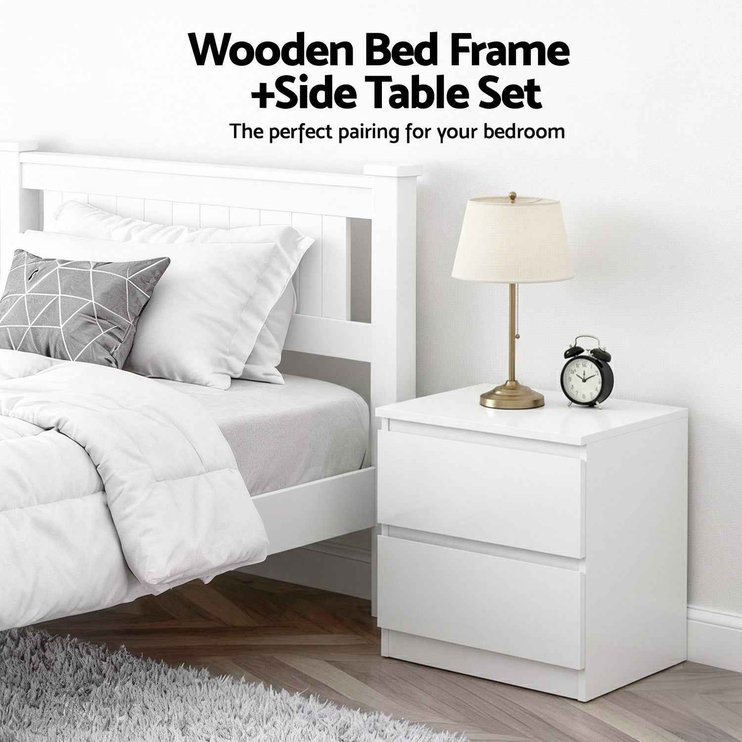 Artiss King Single Bed Frame and Bedside Table
