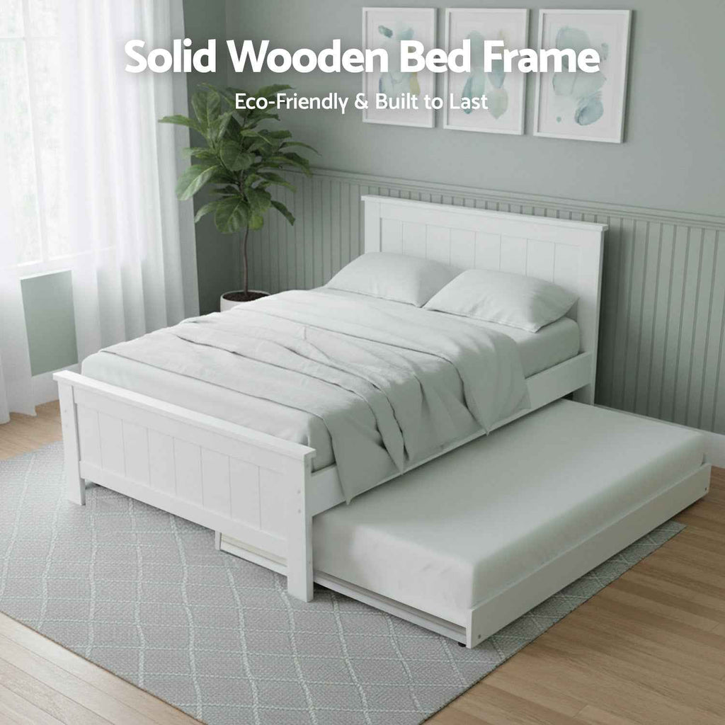 Artiss King Single Bed Frame and Bedside Table White