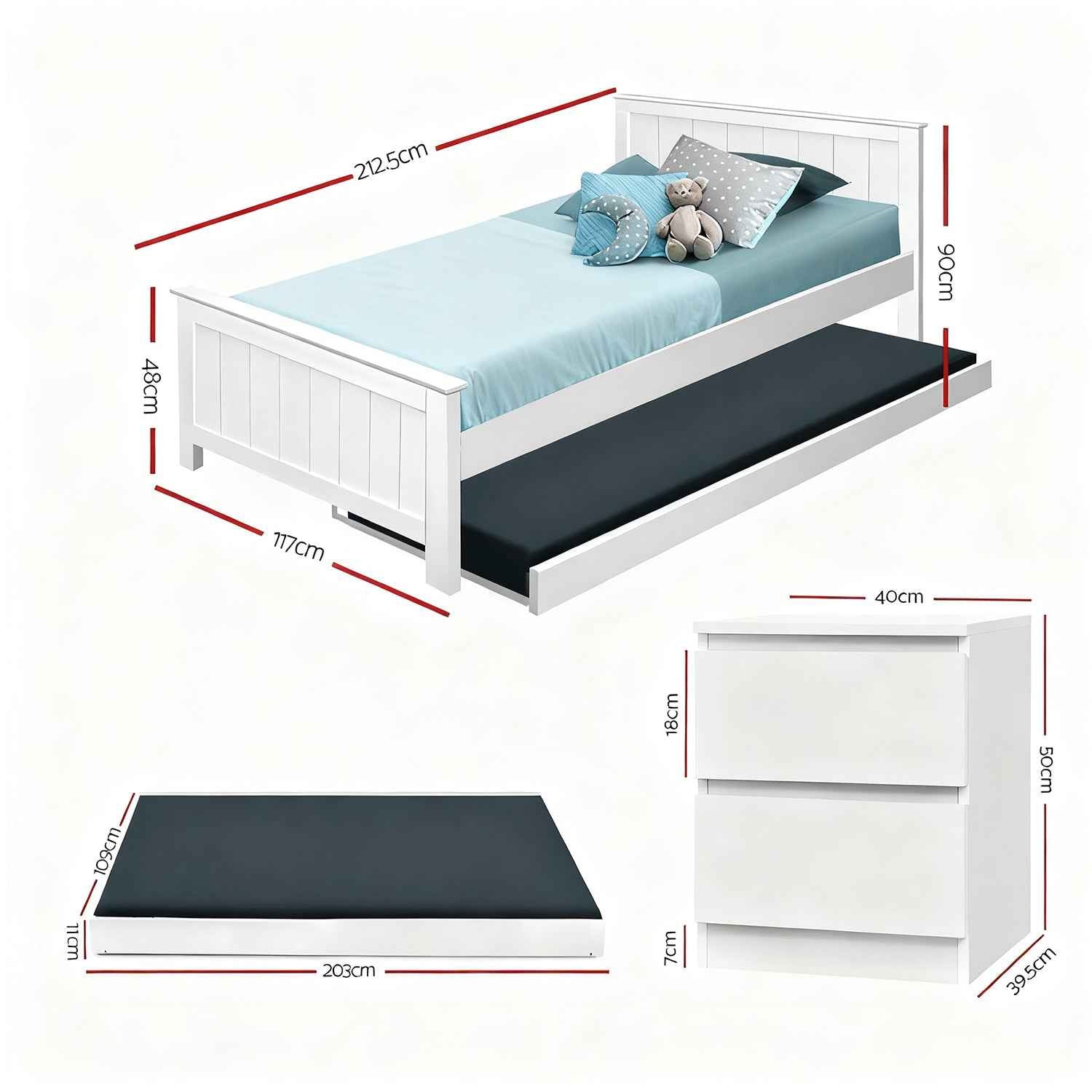 Artiss King Single Bed Frame and Bedside Table