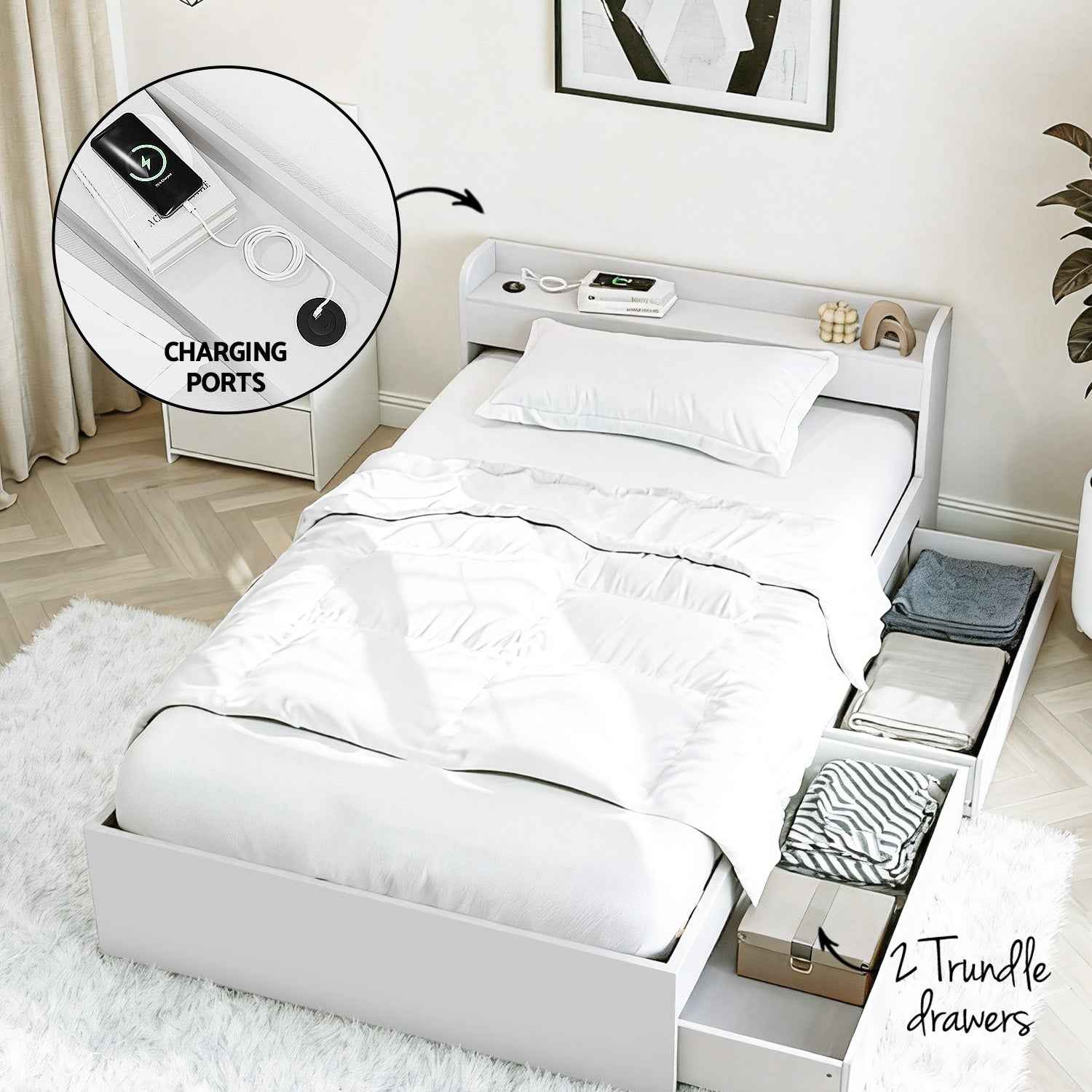Artiss Single Bed Frame and Bedside Table