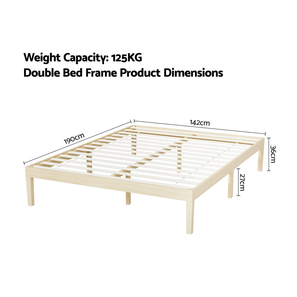 Marco de cama Artiss tamaño doble Base de madera Plataforma de colchón Madera Pino BRUNO