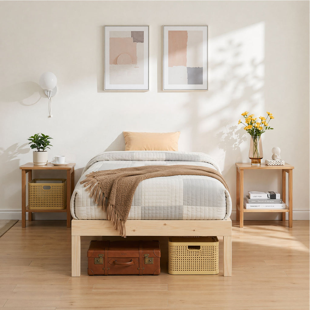 Marco de cama Artiss tamaño individual Base de madera Plataforma de colchón Madera Pino BRUNO