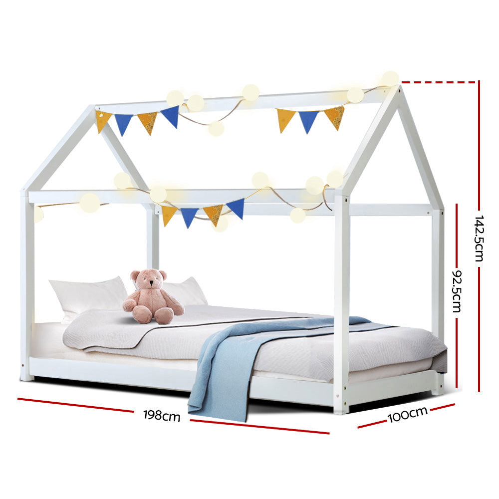 Artiss Bed Frame Wooden Kids House Frame White CASA - YDS.com.au