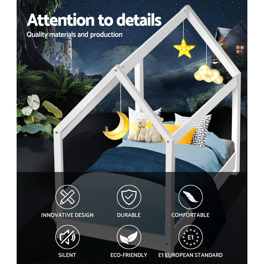 Artiss Bed Frame Wooden Kids House Frame White CASA - YDS.com.au