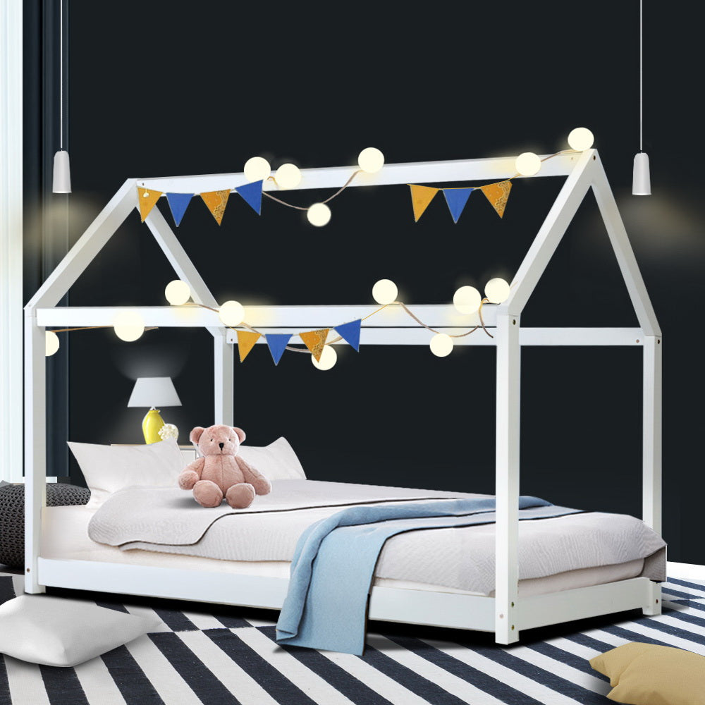 Artiss Bed Frame Wooden Kids House Frame White CASA - YDS.com.au