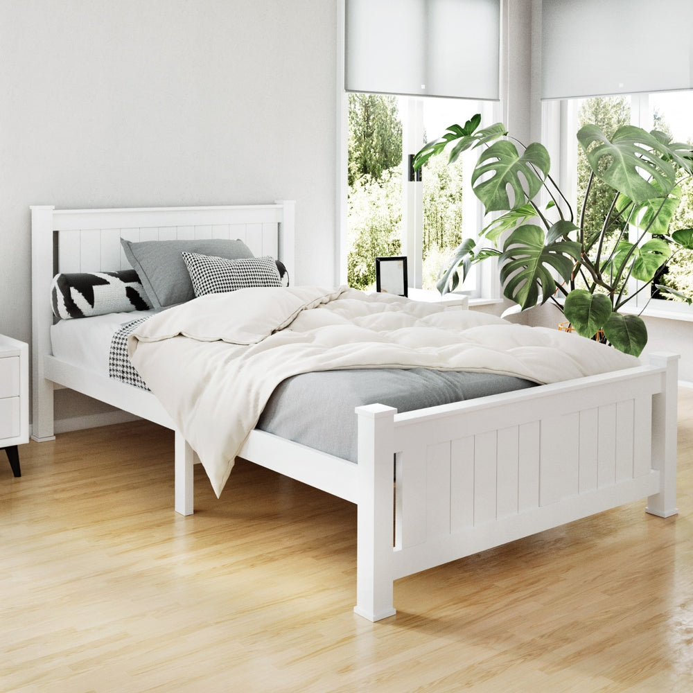 Cama individual tamaño king de madera, color blanco