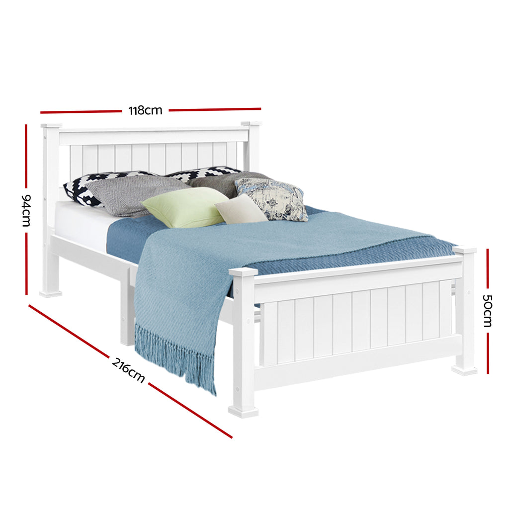 Cama individual tamaño king de madera, color blanco