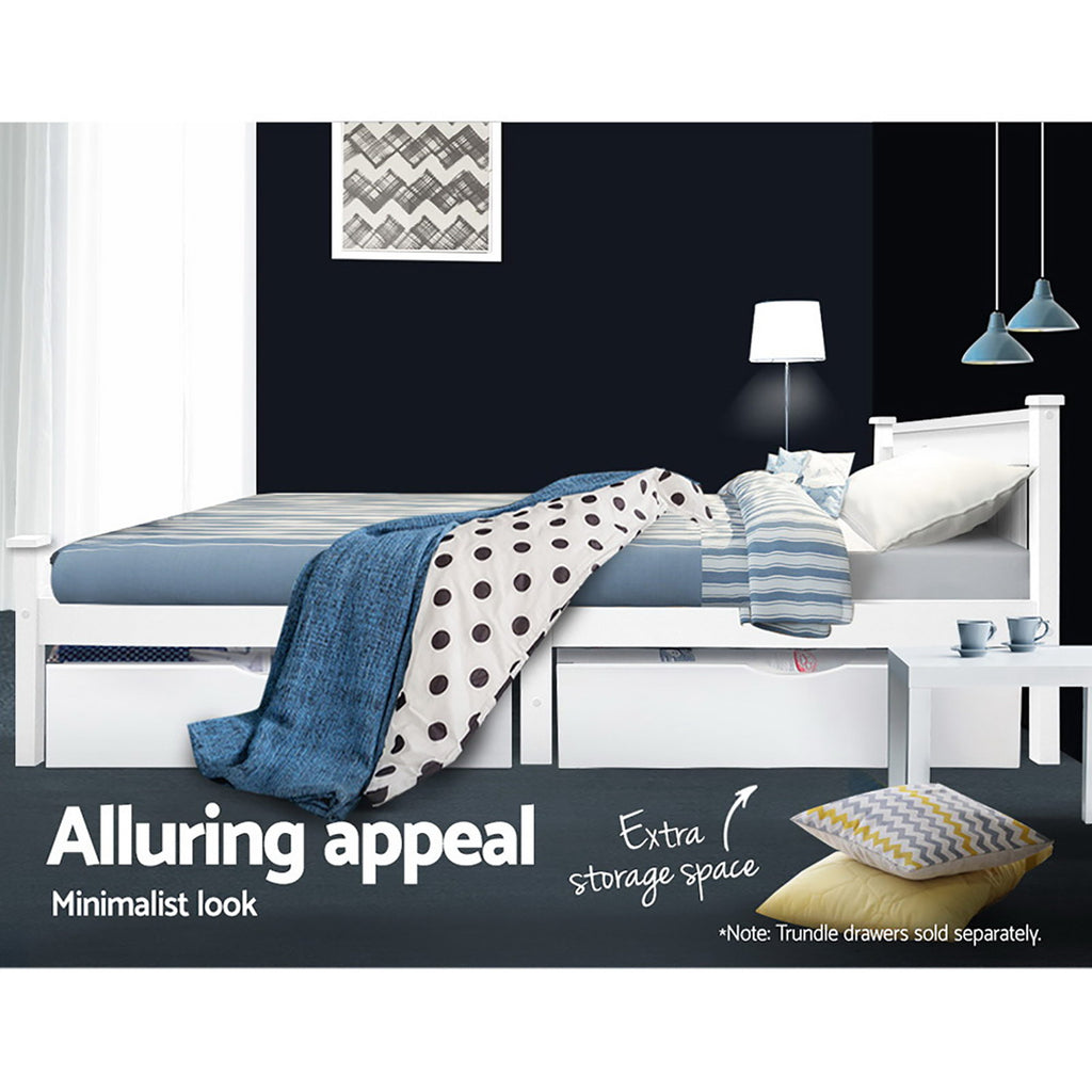 Cama individual tamaño king de madera, color blanco