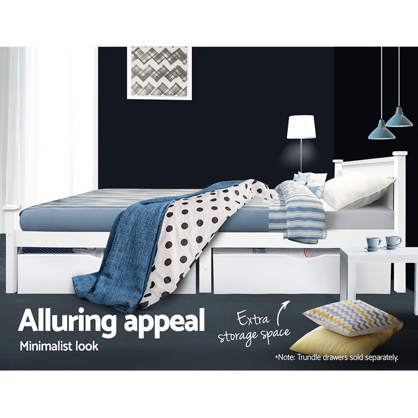 Cama individual tamaño king de madera, color blanco
