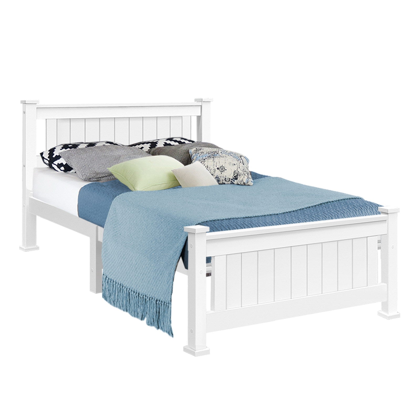 Cama individual tamaño king de madera, color blanco