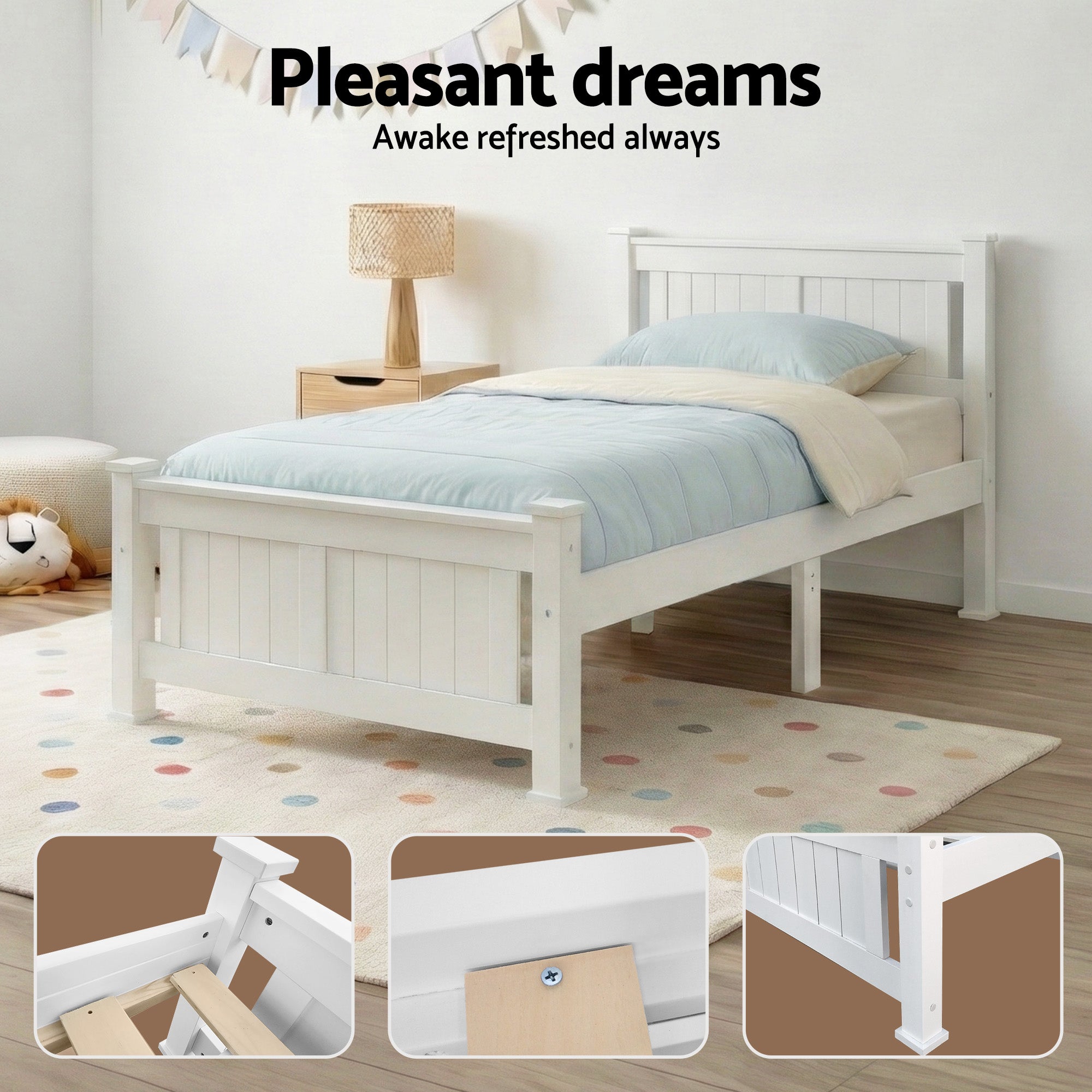 Cama individual tamaño king de madera, color blanco