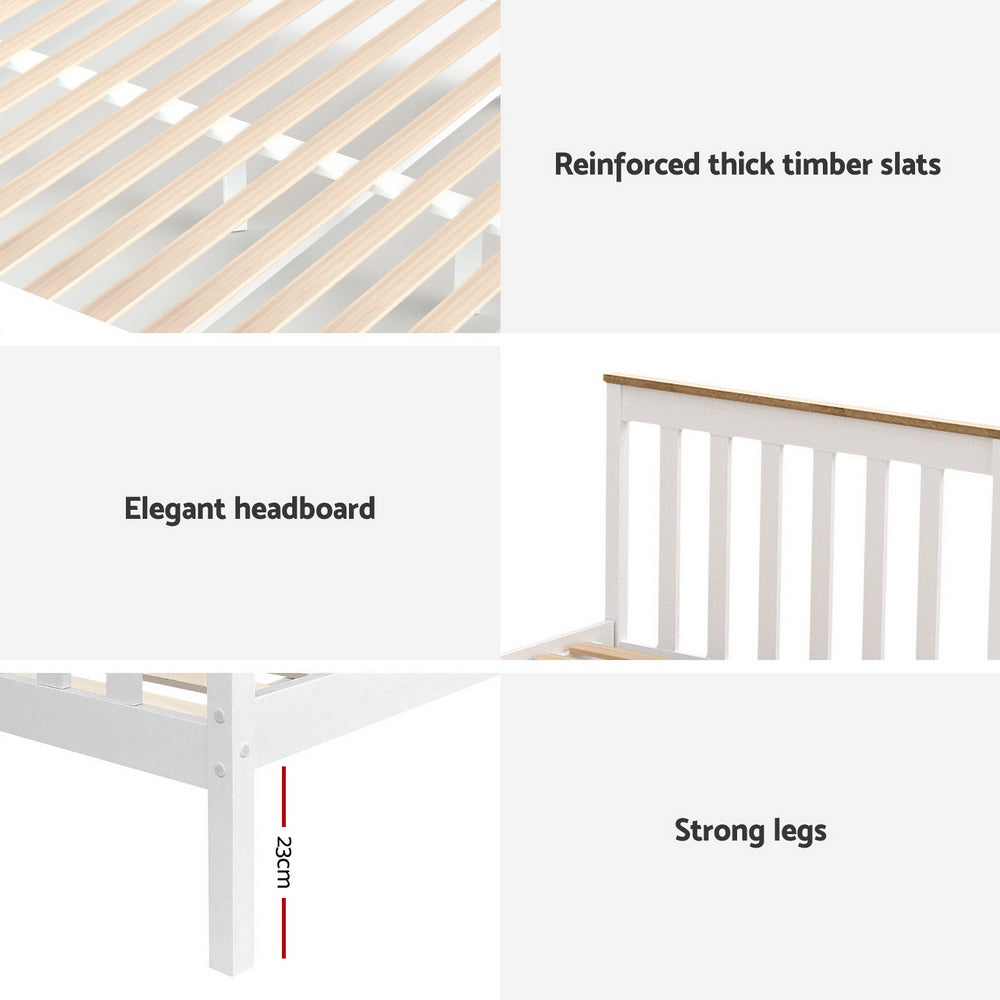 Artiss Bed Frame Single Size Wooden Platform with 2 Storage Drawers White PONY