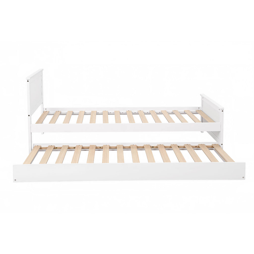 Artiss Single Bed Frame with Trundle Solid Wood Toddler Bunk Bed with Headboard White