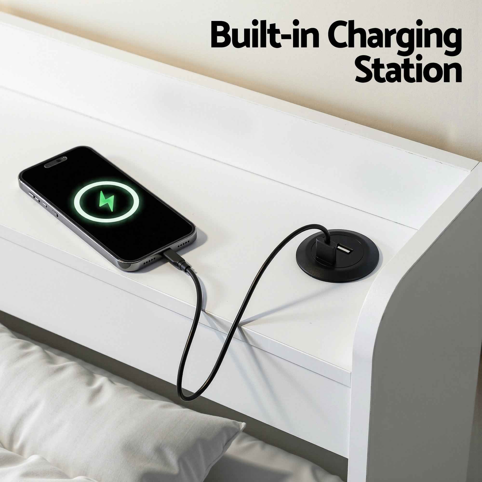 Artiss Bed Frame Single Size with Charging Ports and 2 Drawers AURA