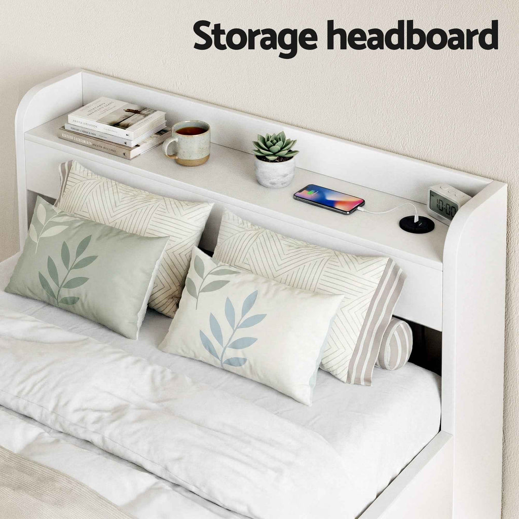 Artiss Bed Frame Single Size with Charging Ports and 2 Drawers AURA