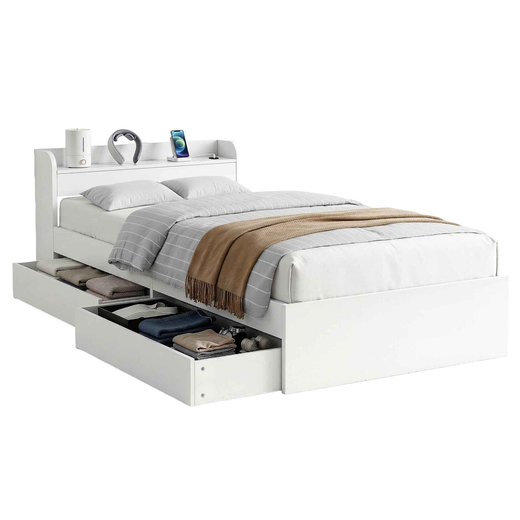 Artiss Bed Frame Single Size with Charging Ports and 2 Drawers AURA