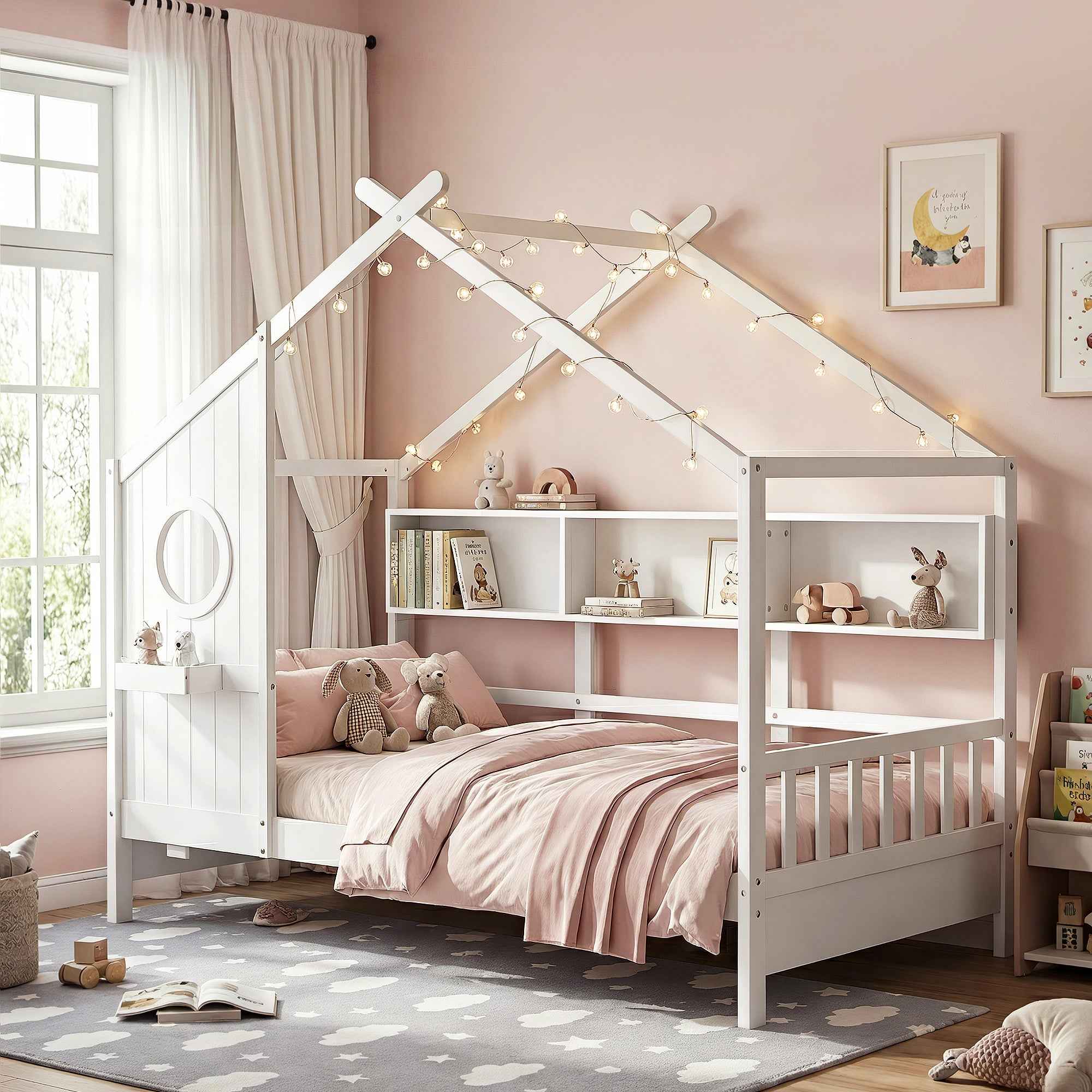 Artiss Kids Single Bed Frame House Bed Solid Wood Montessori Bed for Toddler White