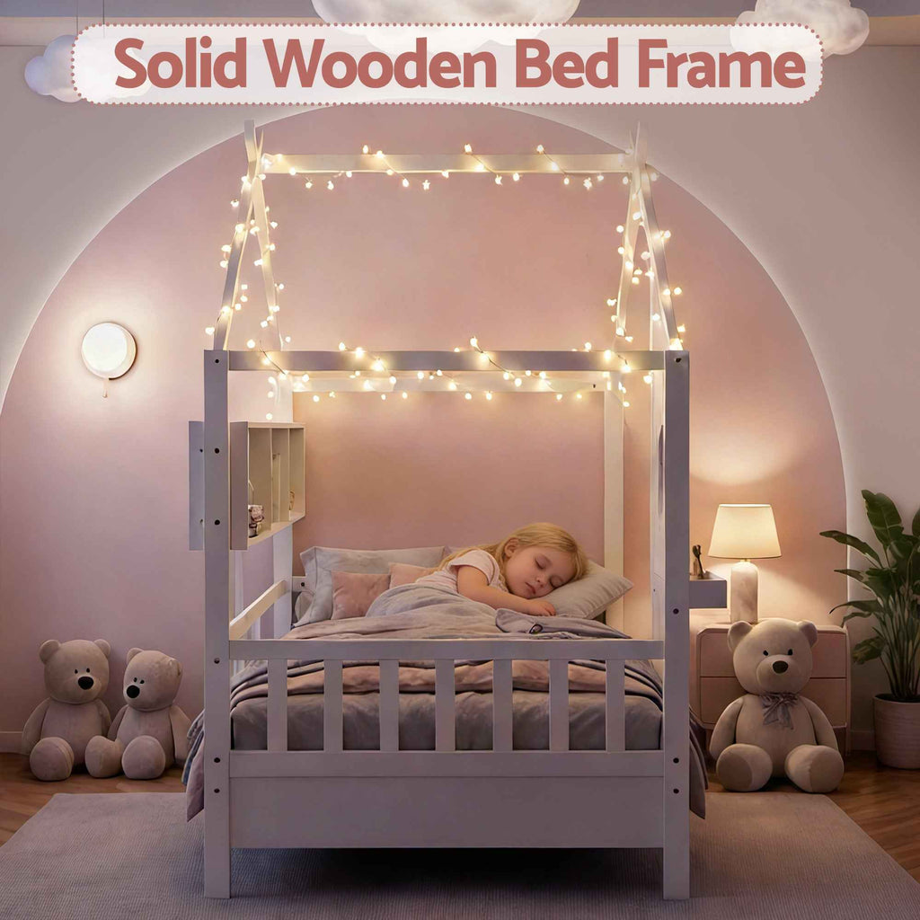 Artiss Kids Single Bed Frame House Bed Solid Wood Montessori Bed for Toddler White