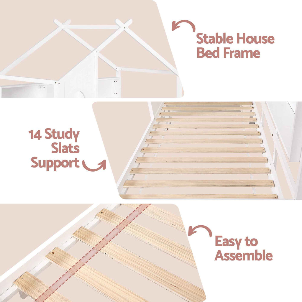 Artiss Kids Single Bed Frame House Bed Solid Wood Montessori Bed for Toddler White