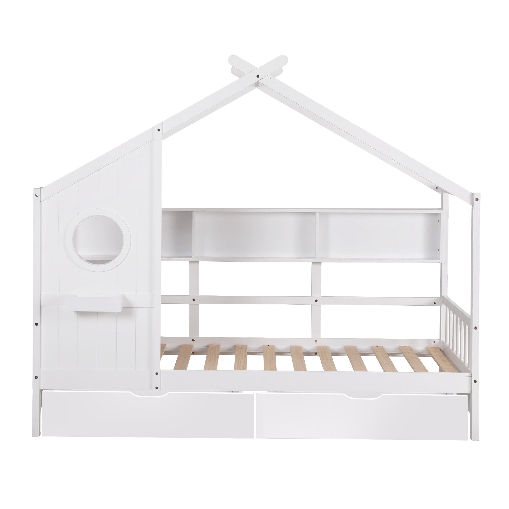 Artiss Kids Single Bed Frame with 3 Storage Bookcase & 2 Drawers House Bed Solid Wood Montessori Bed Easy Assembly White