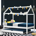 Artiss Bed Frame Wooden Trundle Daybed Kids House Frame White HOLY - YDS.com.au