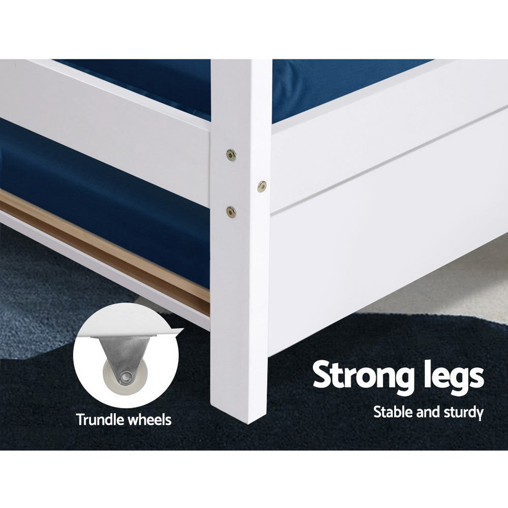 Artiss Bed Frame Wooden Trundle Daybed Kids House Frame White HOLY - YDS.com.au