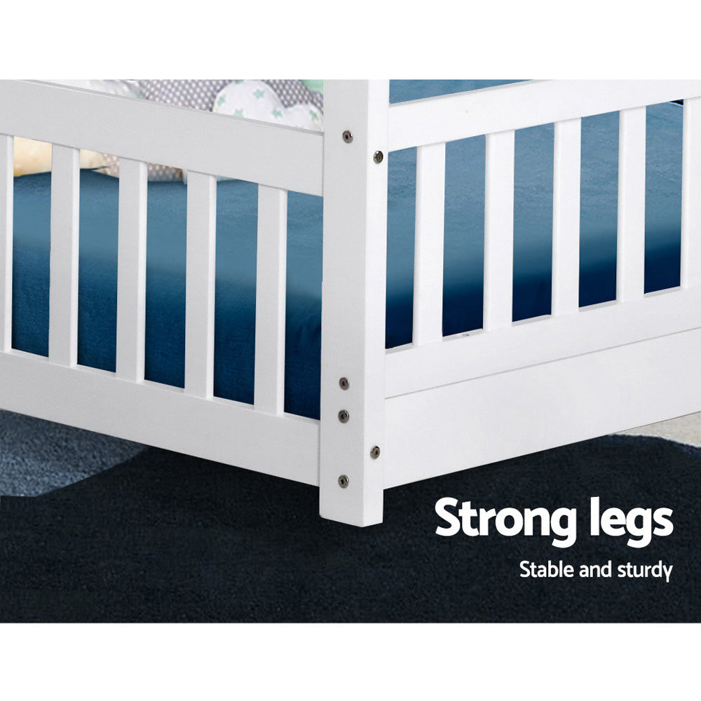 Artiss Bed Frame Wooden Kids House Frame White ROCK