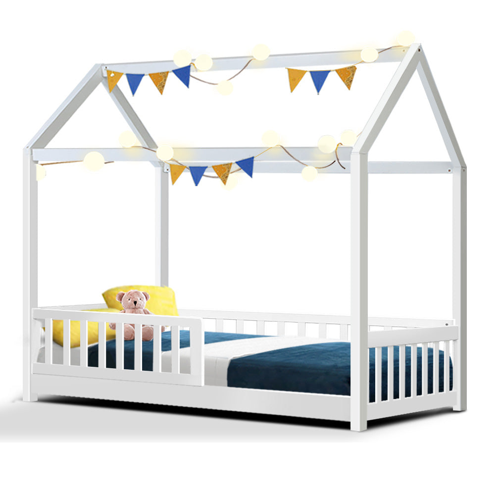 Artiss Bed Frame Wooden Kids House Frame White ROCK - YDS.com.au