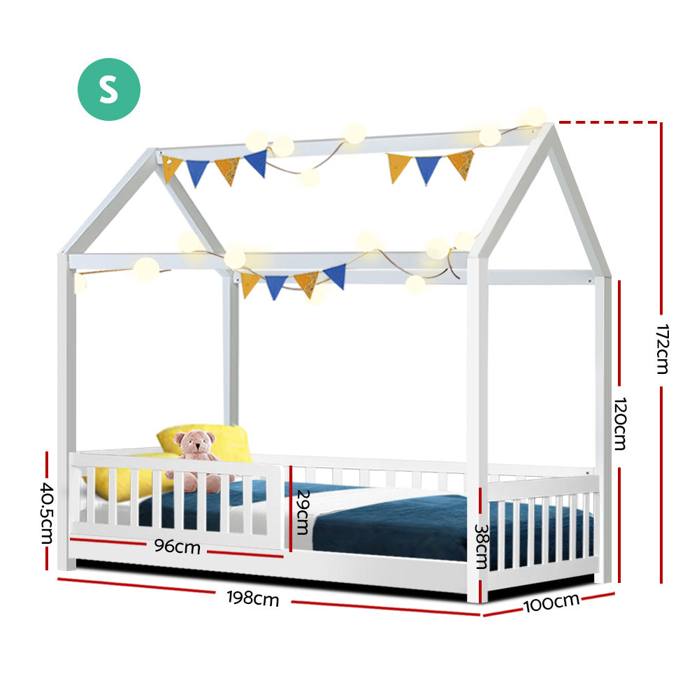 Artiss Bed Frame Wooden Kids House Frame White ROCK - YDS.com.au