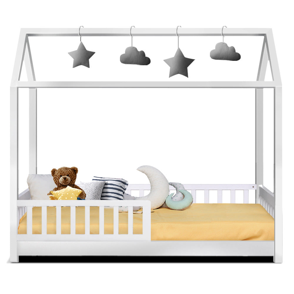 Artiss Bed Frame Wooden Kids House Frame White ROCK - YDS.com.au
