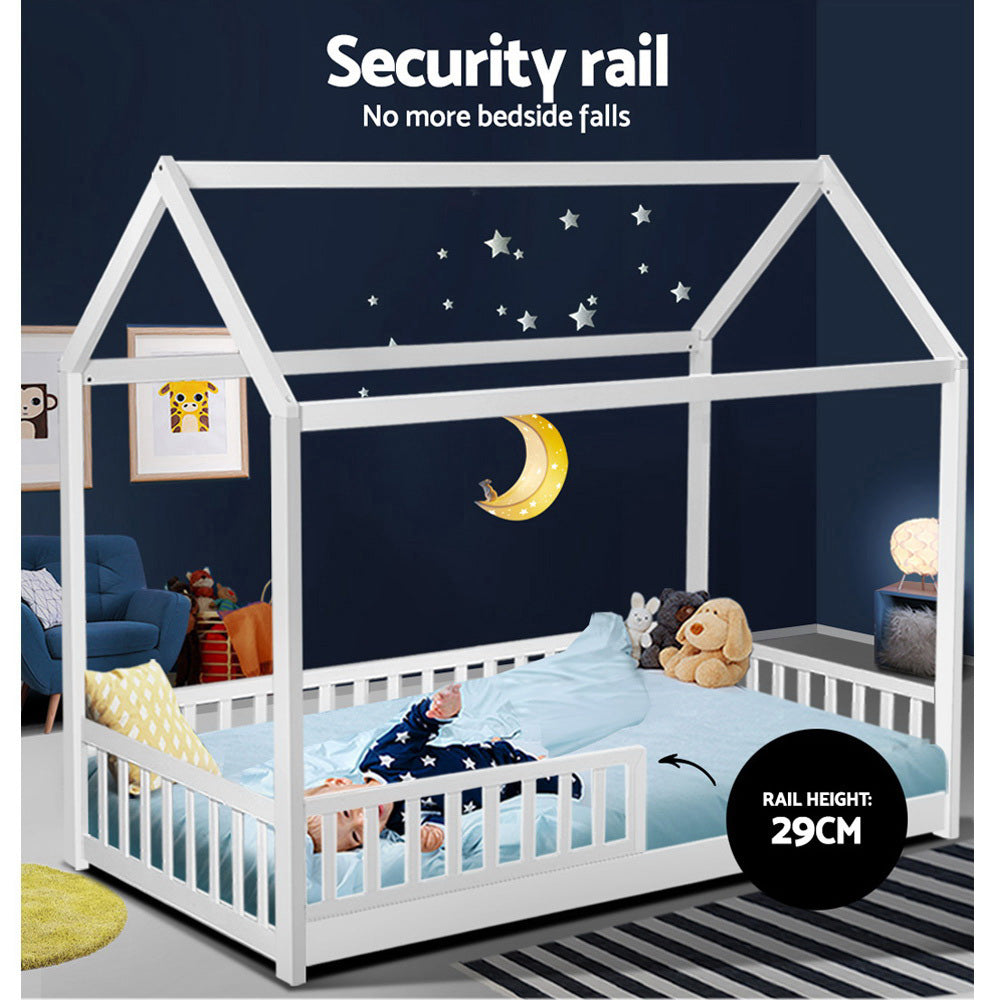 Artiss Bed Frame Wooden Kids House Frame White ROCK - YDS.com.au
