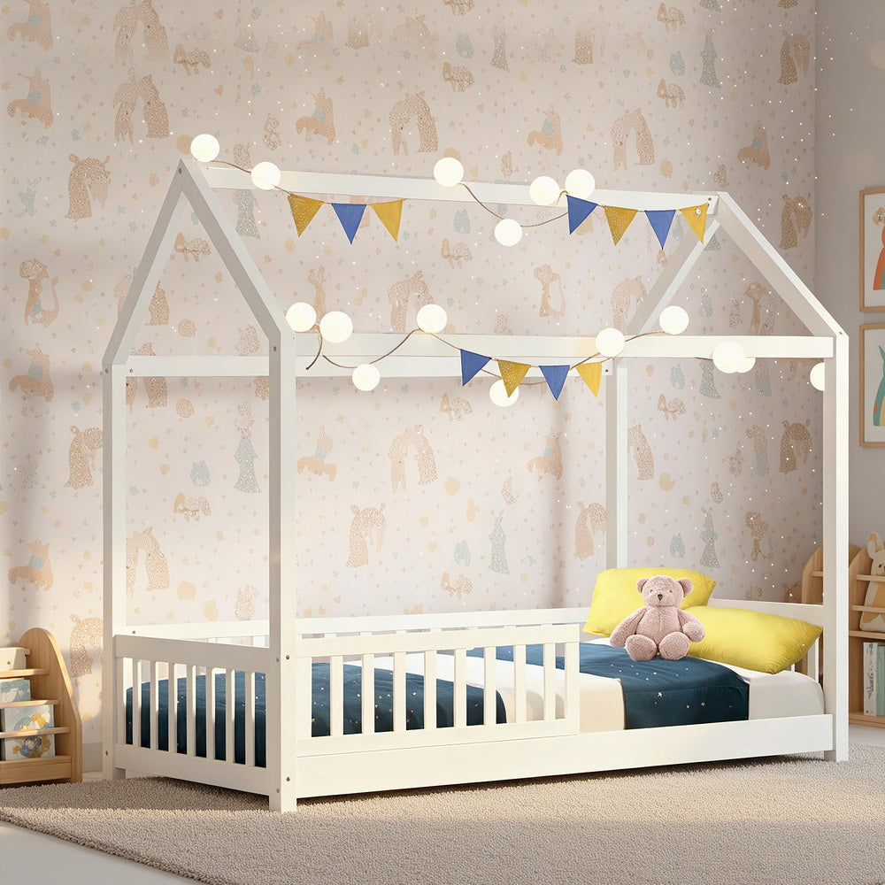 Artiss Bed Frame Wooden Kids House Frame White ROCK - YDS.com.au