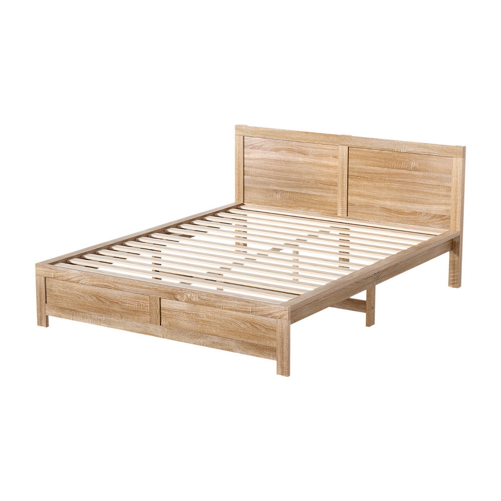 Artiss Bed Frame Queen Size Wooden Acacia Wood OATMEAL - YDS.com.au