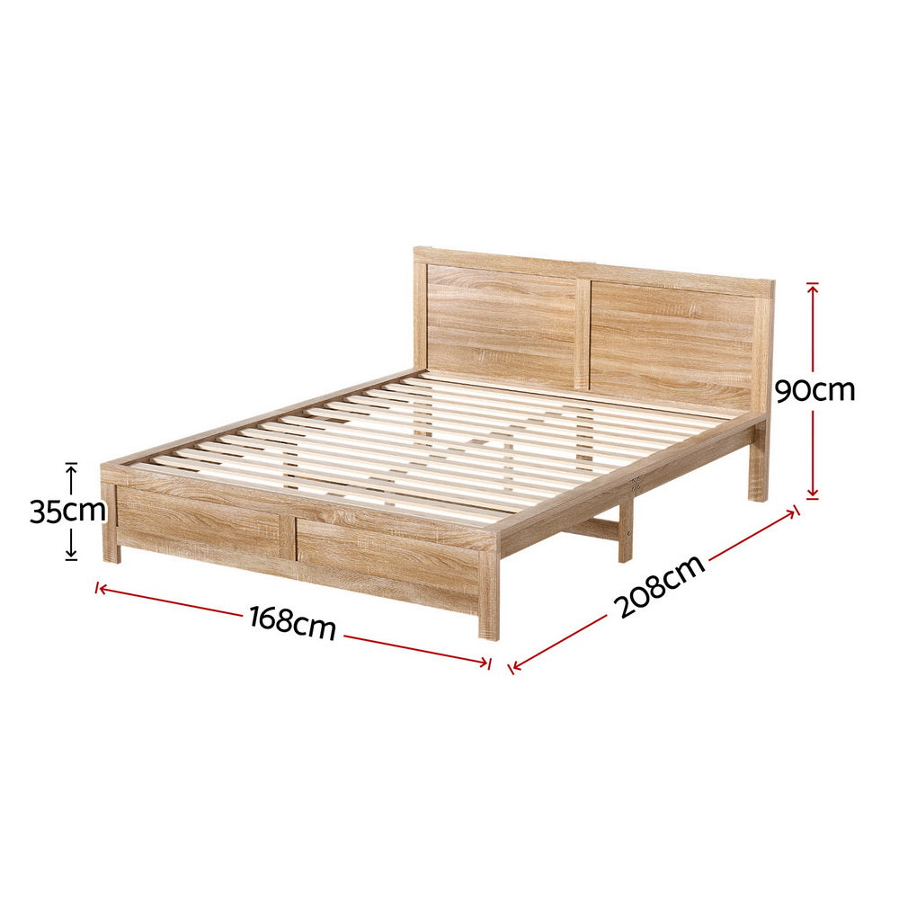 Artiss Bed Frame Queen Size Wooden Acacia Wood OATMEAL - YDS.com.au